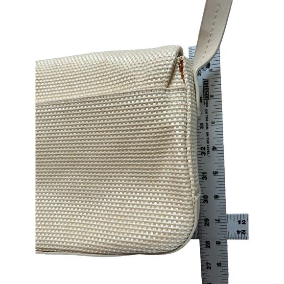 Etienne Aigner Woven Cream Snap Close Leather Strap‎ Crossbody Bag New - Picture 11 of 13